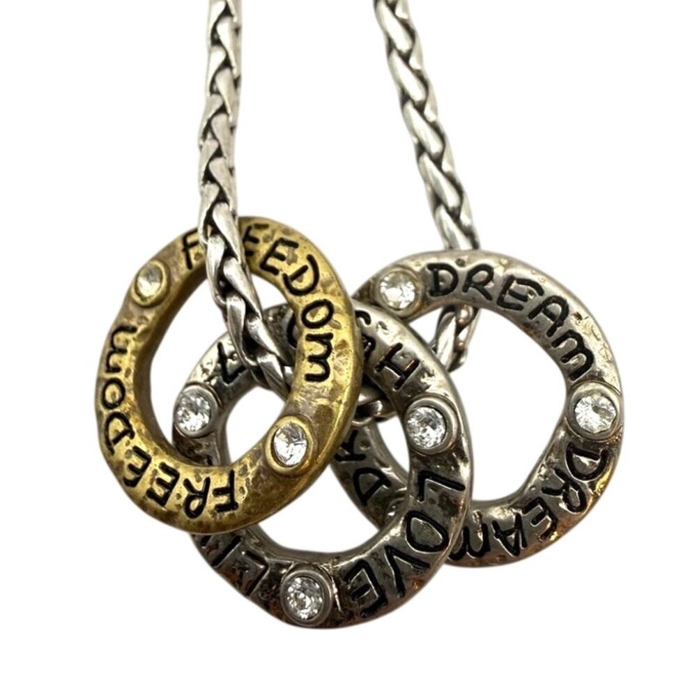 Brighton Art & Soul Three Ring Pendant Necklace Freedom Love Dream Vintage 22"